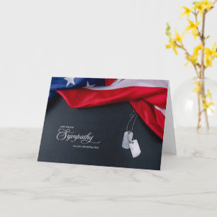 Sympathy Military Dog Tags and American Flag Card