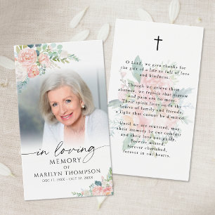 Sympathy Modern Pink Floral Photo Prayer Card