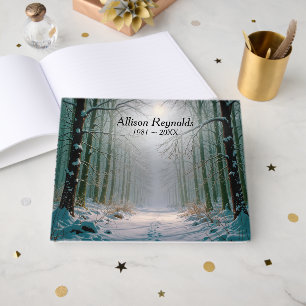 Sympathy Moonlight Footprints In a Snowy Forest Guest Book