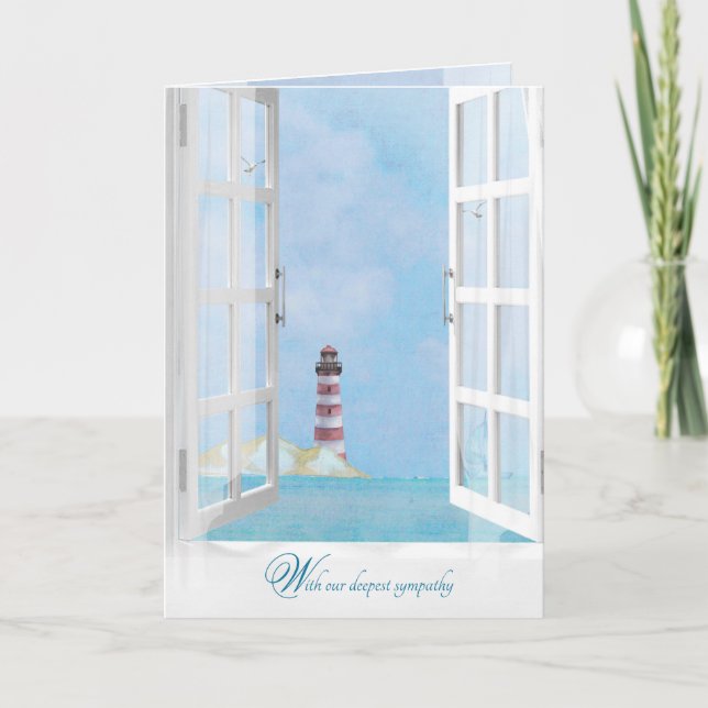 sympathy ocean lighthouse in window watercolor card (Front)