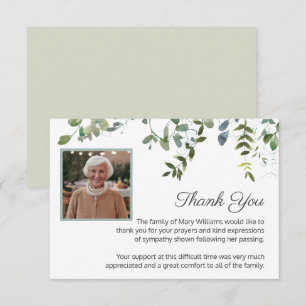 Sympathy Photo Greenery Funeral Thank You Card