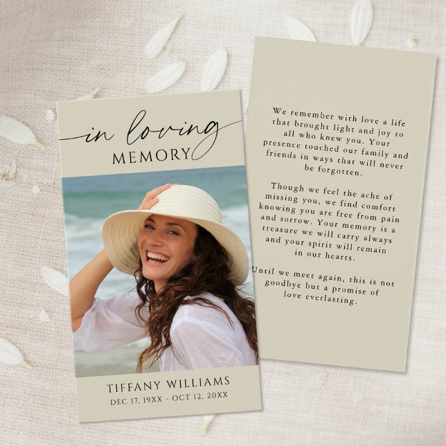 Sympathy Photo In Loving Memory Prayer Card (Creator Uploaded)