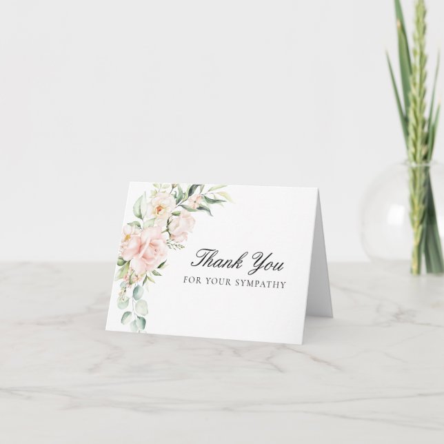Sympathy Pink Floral Funeral Folded Thank You Card (Front)