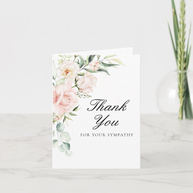 Sympathy Pink Floral Funeral Folded Thank You Card (Front)