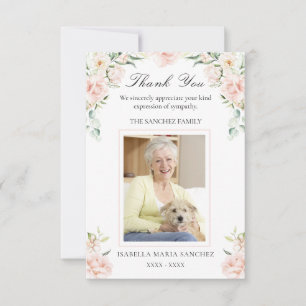 Sympathy Pink Floral Funeral Photo Thank You Card