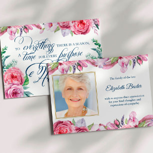 Sympathy Pink Floral Photo Funeral Thank You Card