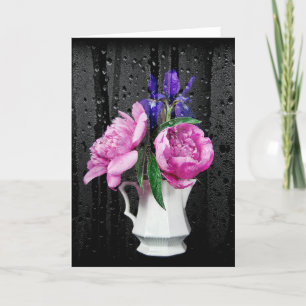 Sympathy Pink Peonies and Iris with Raindrops Card