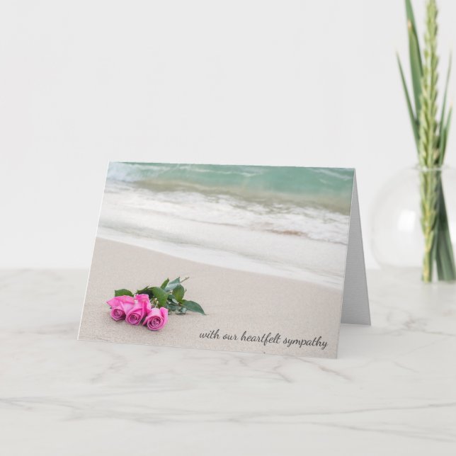 sympathy pink roses on beach sand card (Front)