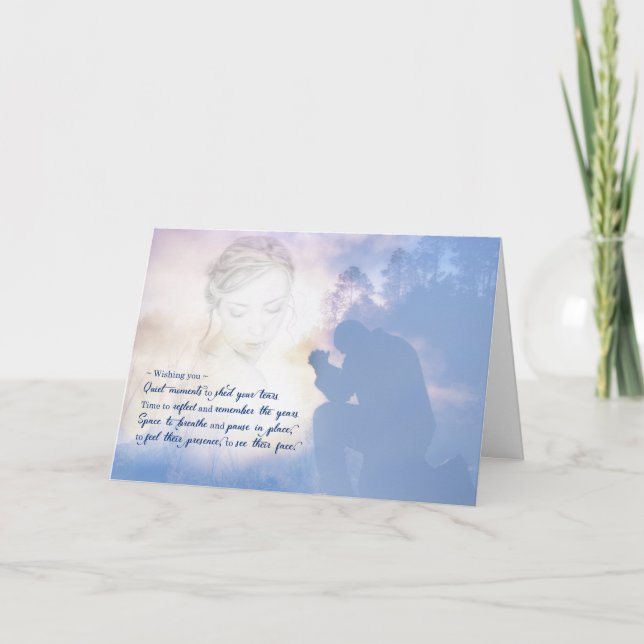 Sympathy Poem with Kneeling Man Remembering Wife Card (Front)