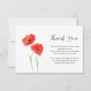 Sympathy Poppies Red Floral Funeral Thank you Invitation