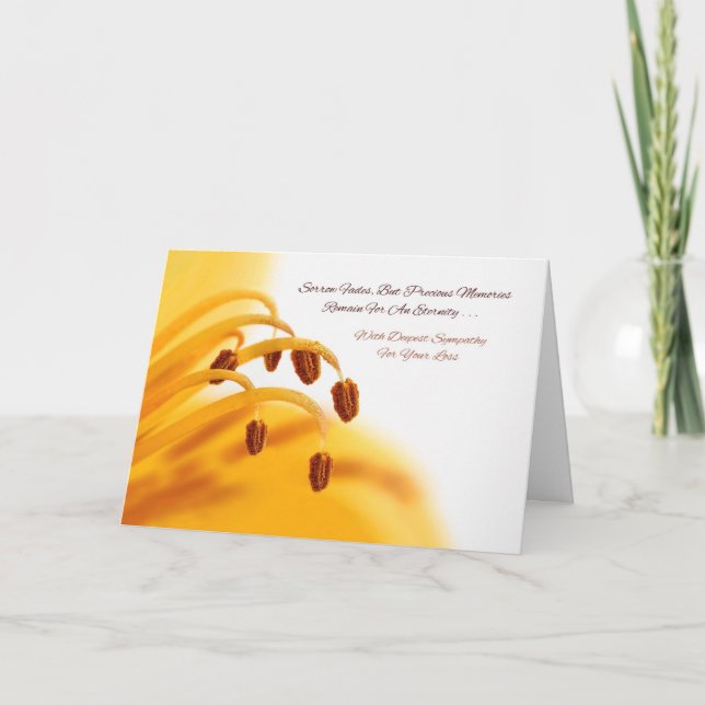 Sympathy Precious Memories Yellow Lily Flower Card (Front)