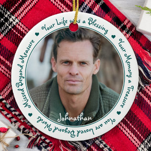Sympathy Quote Green Keepsake Memorial Photo Ceramic Ornament