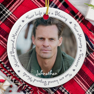 Sympathy Quote Silver Gray Keepsake Memorial Photo Ceramic Ornament