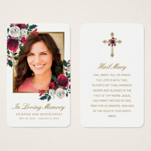Sympathy Red Rose Gold Cross Photo Prayer Card