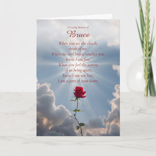 Sympathy Red Rose Personalized Name Spiritual Poem Card (Front)