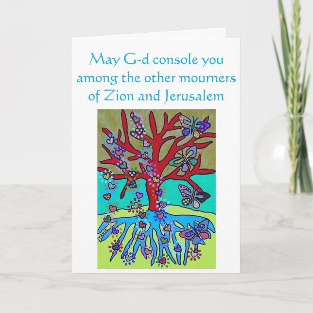 Sympathy Red Tree of Life Hearts & Butterflies Card (Front)