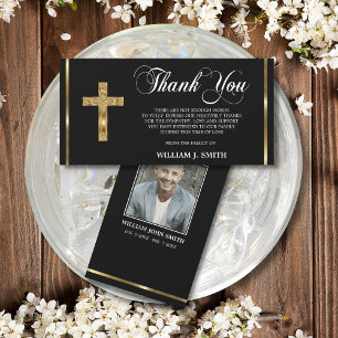 Sympathy Religious Gold Cross THANK YOU   PHOTO Card