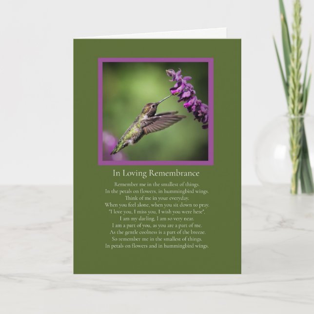 Sympathy Remembrance Poem with Hummingbird Card (Front)