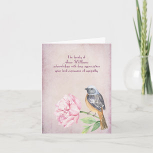Sympathy Robin on Peony Thank You Card