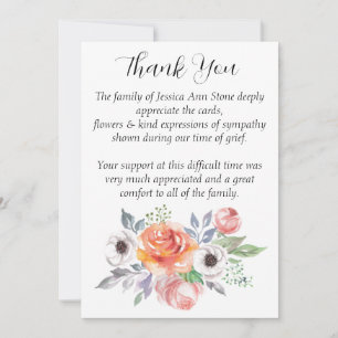 Sympathy Roses Floral Funeral Death Thank you Invitation
