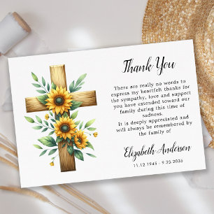 Sympathy Sunflower Cross Modern Memorial Funeral Thank You Card