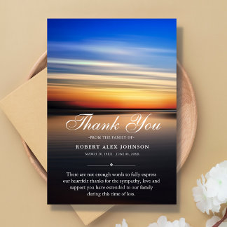 Sympathy thank you beach sunset death funeral card