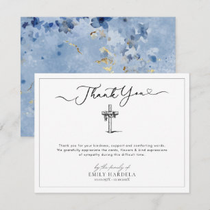 Sympathy Thank You Card Golden Blue Floral Design