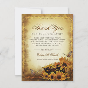 Sympathy Thank You Floral Sunflowers Butterfly Card