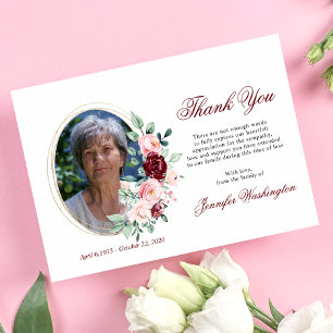 Sympathy Thank You Memorial Burgundy Floral Card