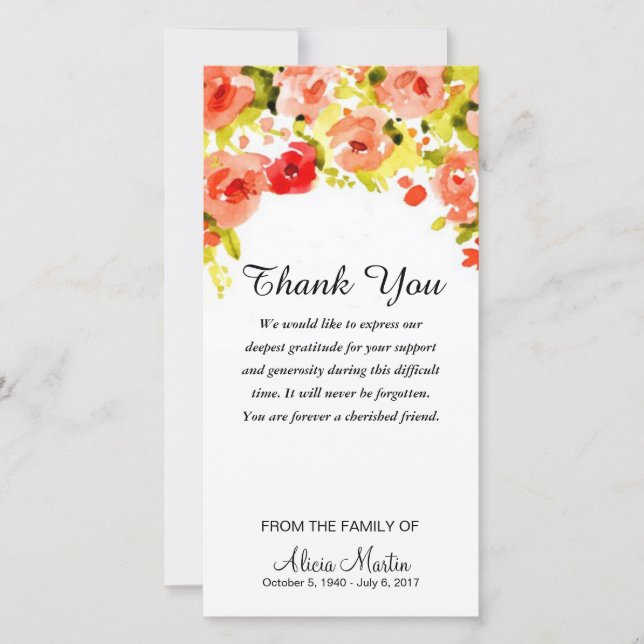 Sympathy Thank You Memorial Watercolor Floral (Front)