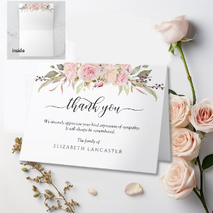 Sympathy Thank you Photo Note, Pink Floral Funeral Card