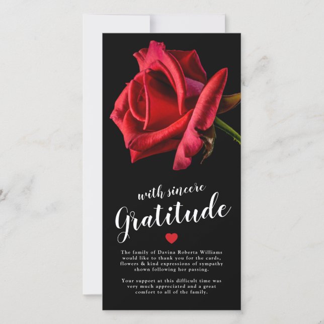 Sympathy Thank You | Red Rose Funeral Card (Front)