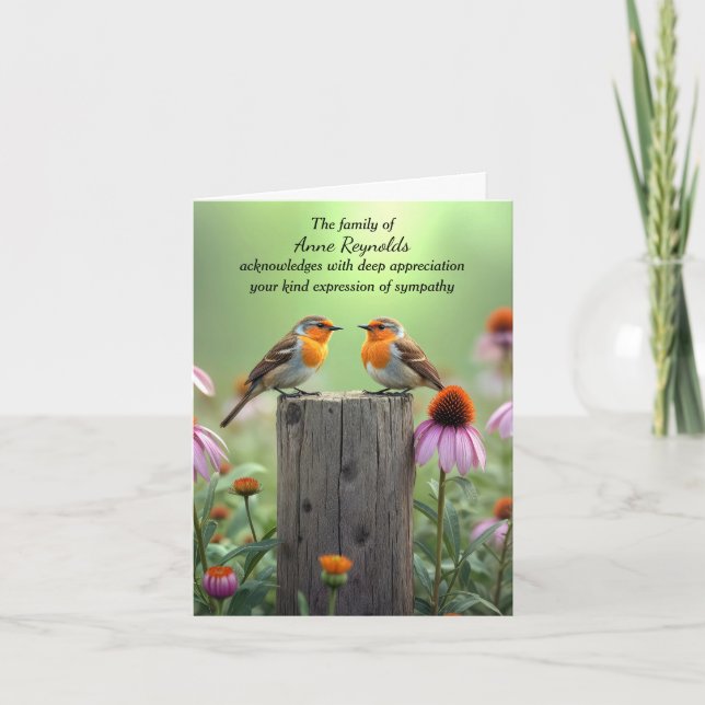 Sympathy Thank You Songbirds On a Fence Post  Card (Front)