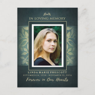 Sympathy Thank You Turquoise Gold Leaves PostCard