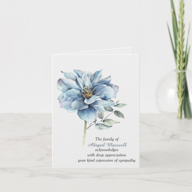 Sympathy Thank You Watercolor Blue Rose Card (Front)