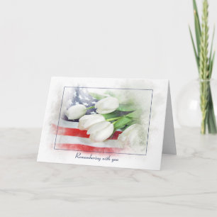 Sympathy tulips on flag for veteran card
