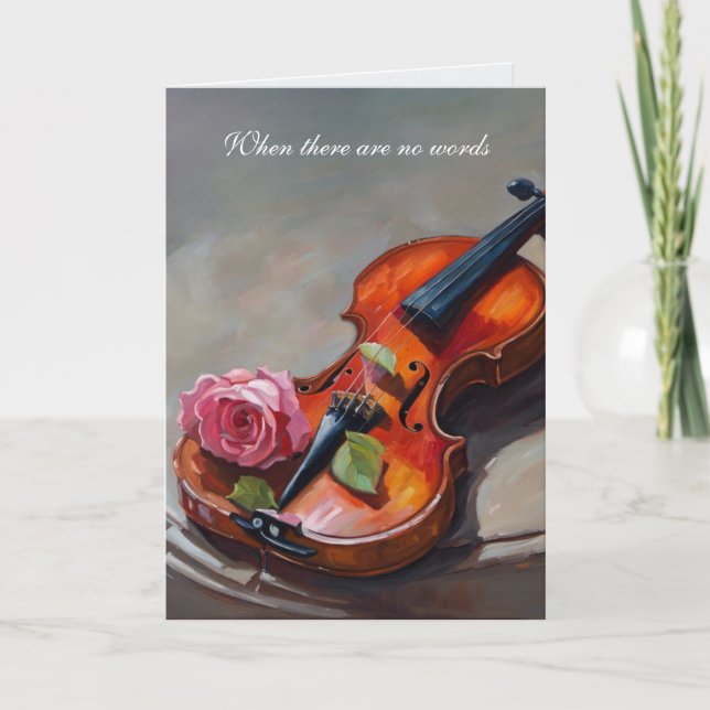 Sympathy Violin with Pink Rose  Card (Front)