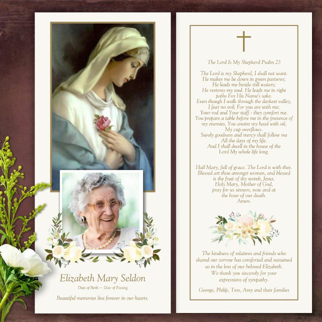 Sympathy Virgin Mary Carte de remerciements funéra (Catholic, Religious, Celebration of Life, In Loving Memory of, Forever in our hearts, funeral cards)