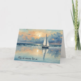 Sympathy Watercolor Sailboat On Ocean Water Card