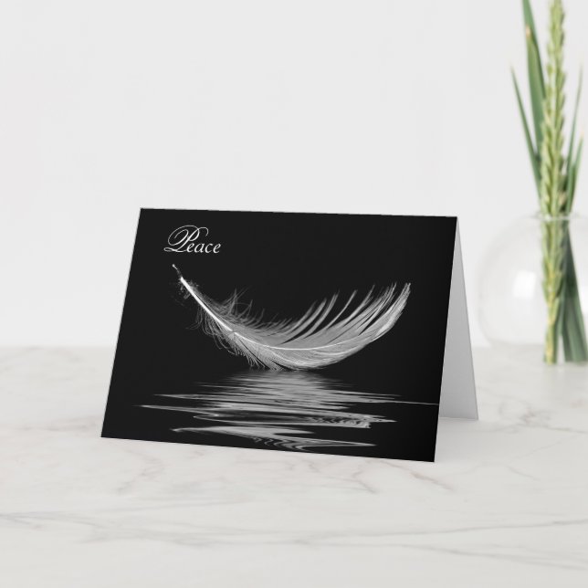 Sympathy White Feather Water Reflection Card (Front)