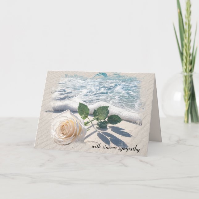Sympathy White Rose On Beach Sand Card (Front)