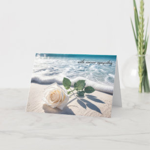 Sympathy White Rose On Beach Sand Card