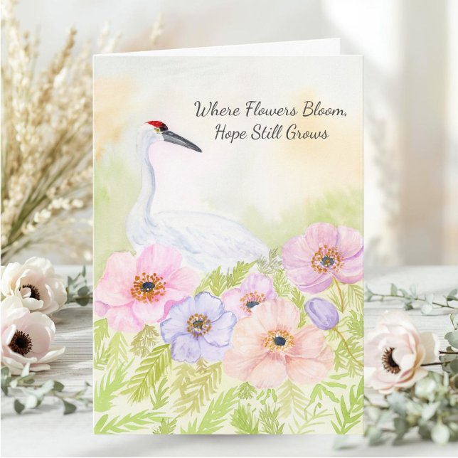 Sympathy Whooping Crane with Anemones  Card (Creator Uploaded)