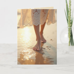 Sympathy Woman Walking On Wet Beach Sand Card