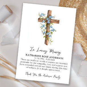 Sympathy Wood Cross Forget Me Knot Floral Funeral Thank You Card