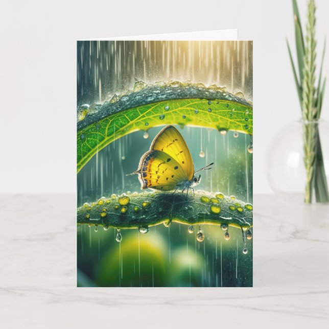 Sympathy Yellow Butterfly In a Rain Shower Card (Front)