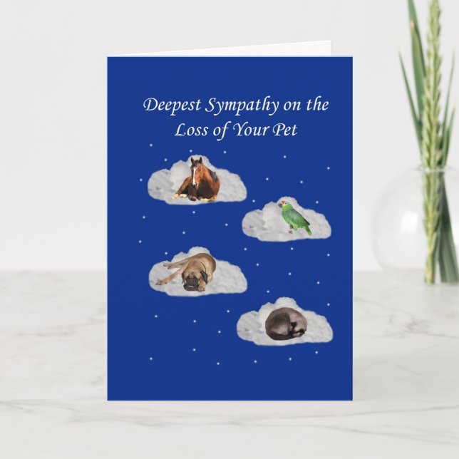 SympathyLoss-OfPet-Royal Blue Paper-CLOUDS-ANIMALS Card (Front)