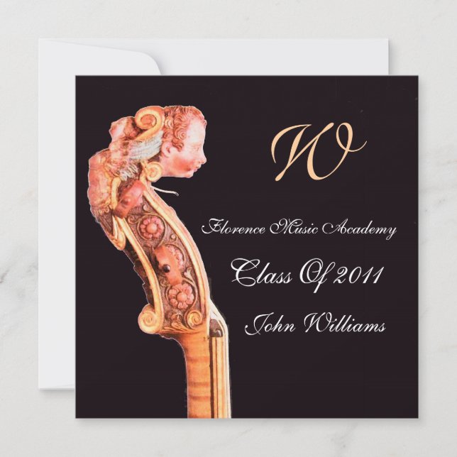 SYMPHONIA  CLASSIC MUSIC GRADUATION MONOGRAM brown Invitation (Front)