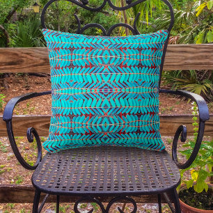 Symphony of Leaves, Aqua Outdoor Pillow
