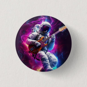 Symphony of the Void   Neon Cyberpunk Astronaut 1 Inch Round Button
